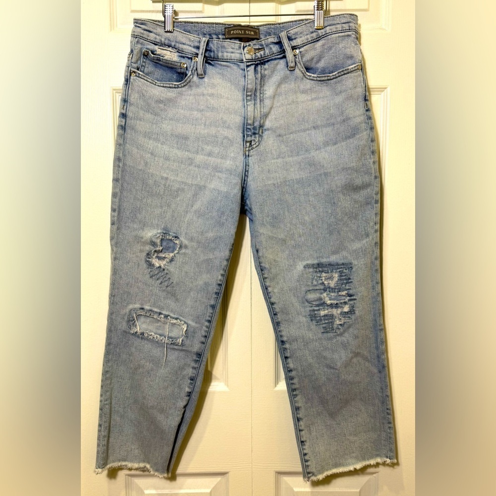 J Crew Point Sur Light Wash High Rise Slim Boy Jeans Distressed Women's Size 31P